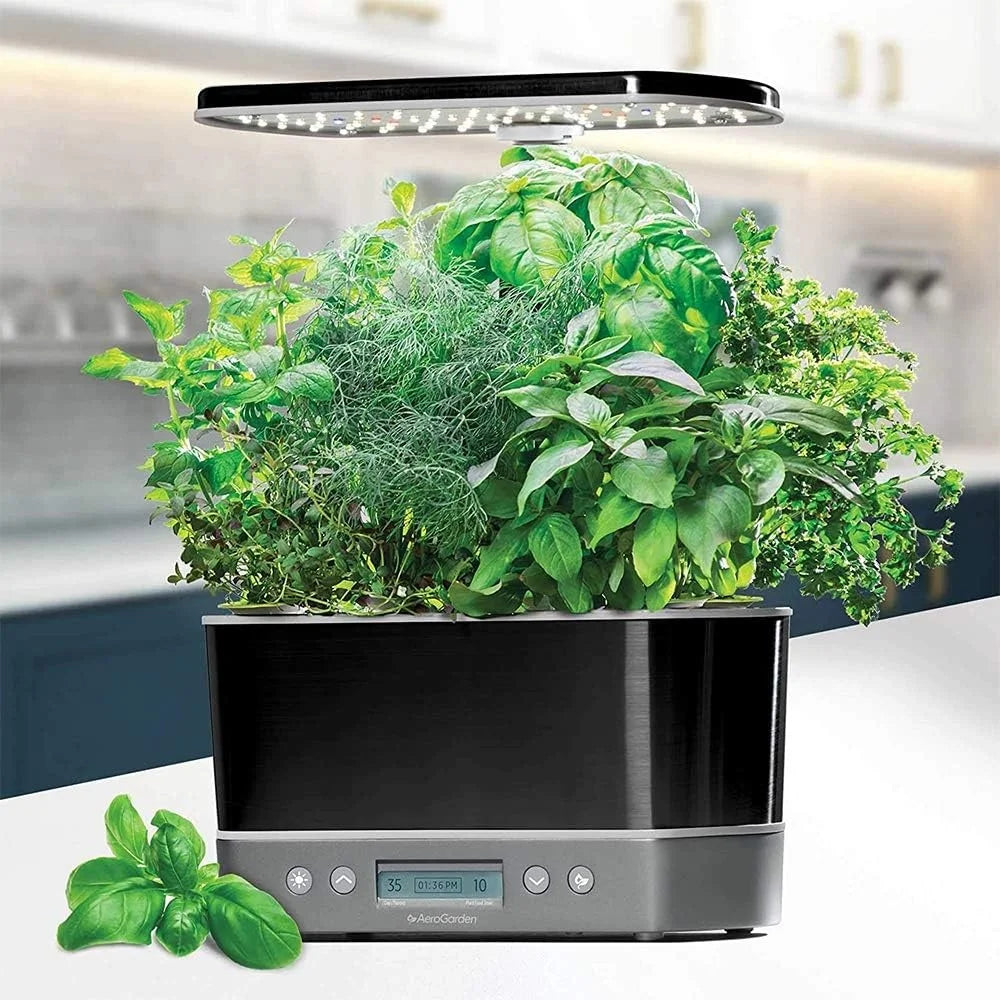 AeroGarden Harvest Elite Indoor Garden Hydroponic System with LED Grow Light and Seed Kit, Holds up to 6 Pods, Stainless Steel(Platinum)