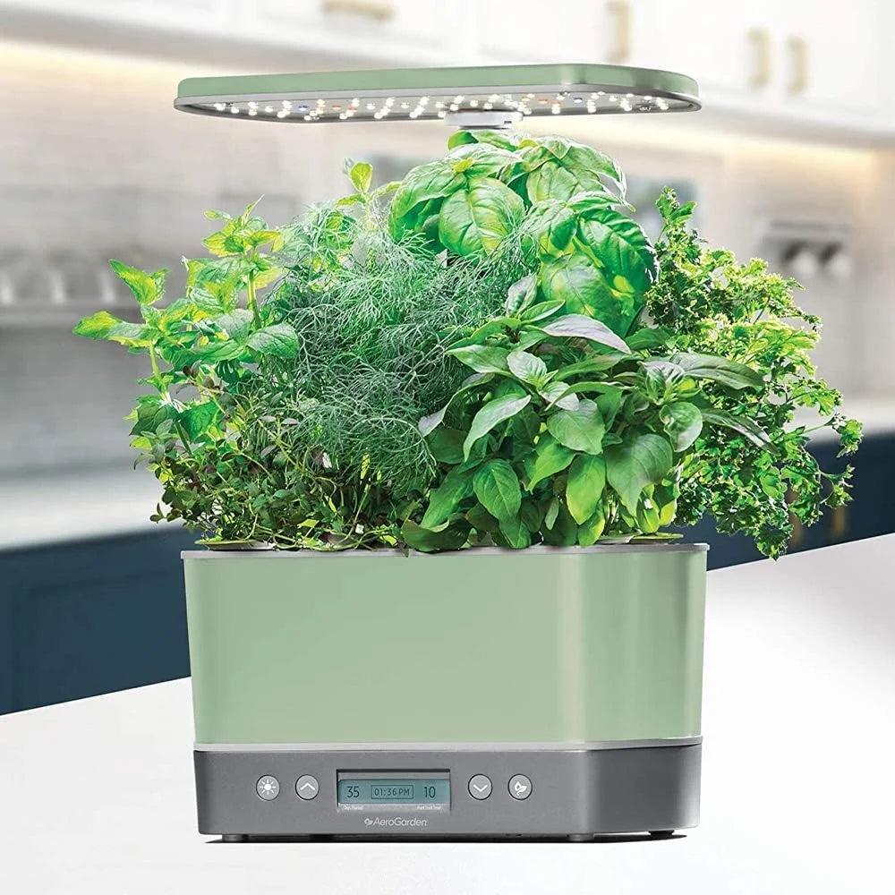AeroGarden Harvest Elite Indoor Garden Hydroponic System with LED Grow Light and Seed Kit, Holds up to 6 Pods, Stainless Steel(Sage)