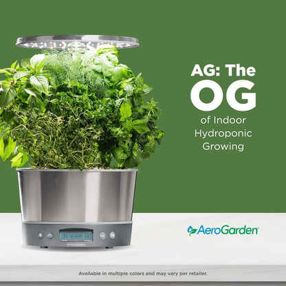 AeroGarden Harvest Elite 360 Indoor Garden Hydroponic System with LED Grow Light and Herb Kit, Holds up to 6 Pods, Platinum(White)