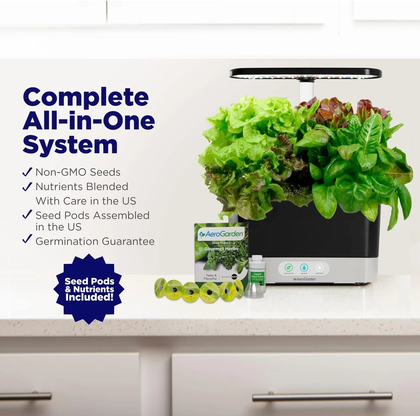 AeroGarden Harvest Lite in Mocha, Soil-Free Indoor Hydroponic Garden with LED Grow Light for Year-Round Gardening of up to 6 Herbs and Vegetables(Black)