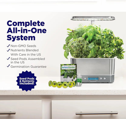 AeroGarden Harvest Elite Indoor Garden Hydroponic System with LED Grow Light and Seed Kit, Holds up to 6 Pods, Stainless Steel(Stainless Steel)