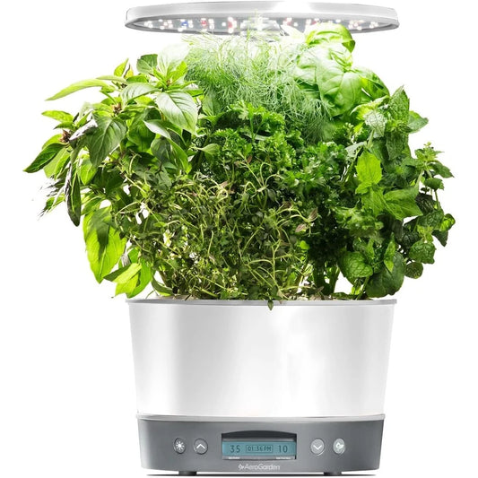 AeroGarden Harvest Elite 360 Indoor Garden Hydroponic System with LED Grow Light and Herb Kit, Holds up to 6 Pods, Platinum(White)