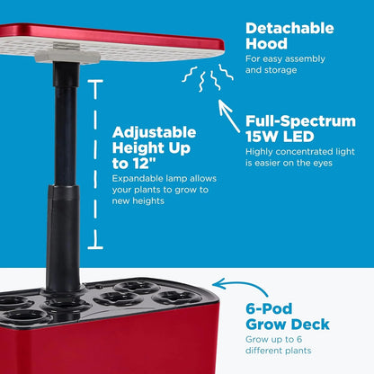 AeroGarden Harvest Lite in Mocha, Soil-Free Indoor Hydroponic Garden with LED Grow Light for Year-Round Gardening of up to 6 Herbs and Vegetables(Cherry Red)