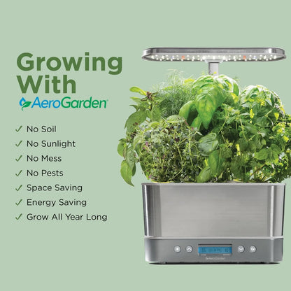 AeroGarden Harvest Elite Indoor Garden Hydroponic System with LED Grow Light and Seed Kit, Holds up to 6 Pods, Stainless Steel(Stainless Steel)
