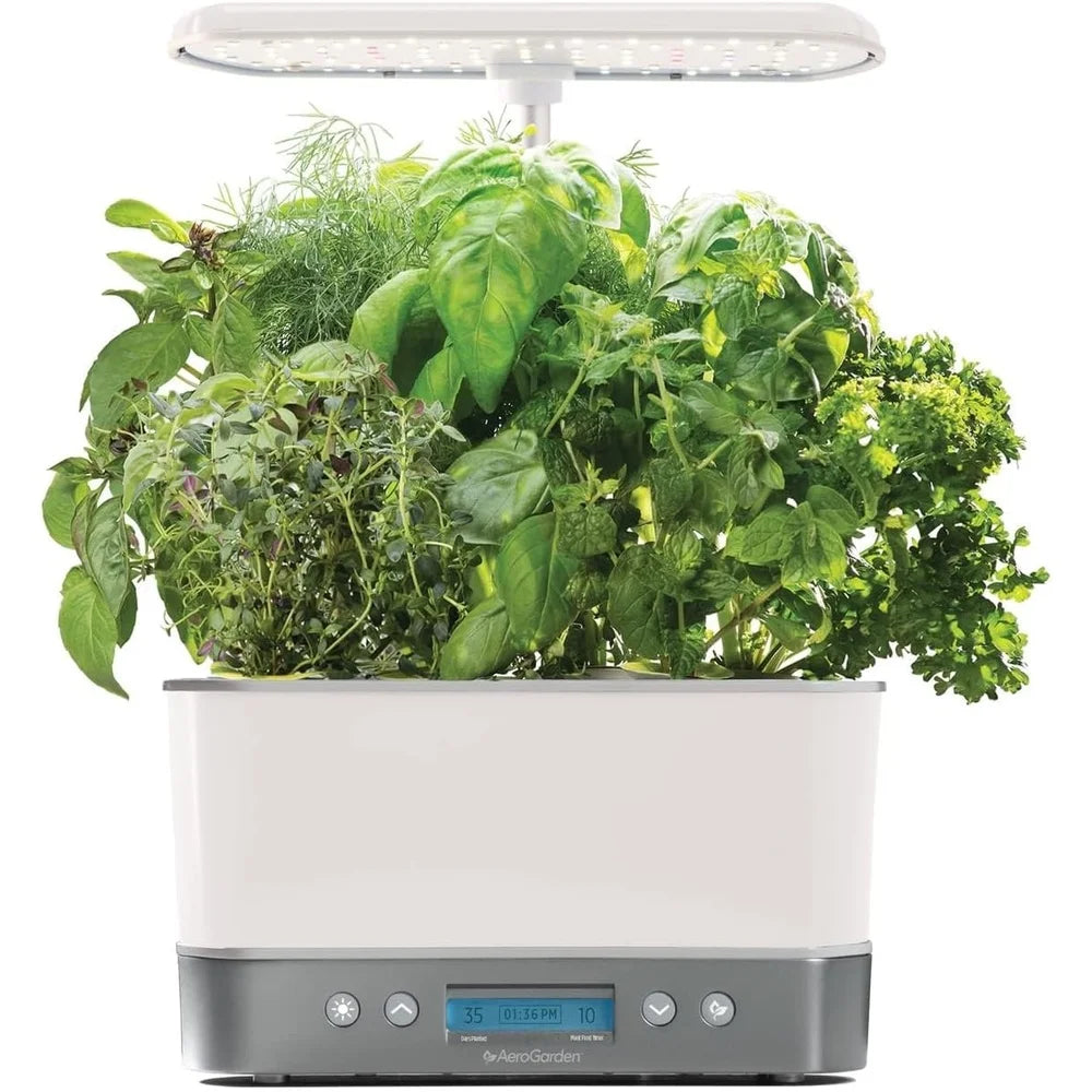 AeroGarden Harvest Elite Indoor Garden Hydroponic System with LED Grow Light and Seed Kit, Holds up to 6 Pods, White Stainless