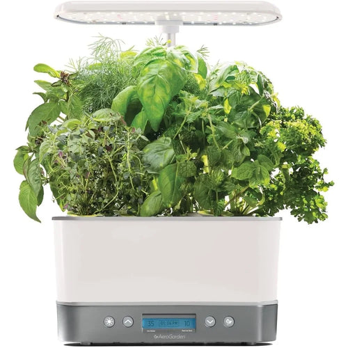 AeroGarden Harvest Elite Indoor Garden Hydroponic System with LED Grow Light and Seed Kit, Holds up to 6 Pods, White Stainless