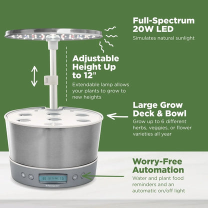 AeroGarden Harvest Elite 360 Indoor Garden Hydroponic System with LED Grow Light and Herb Kit, Holds up to 6 Pods, Platinum(White)