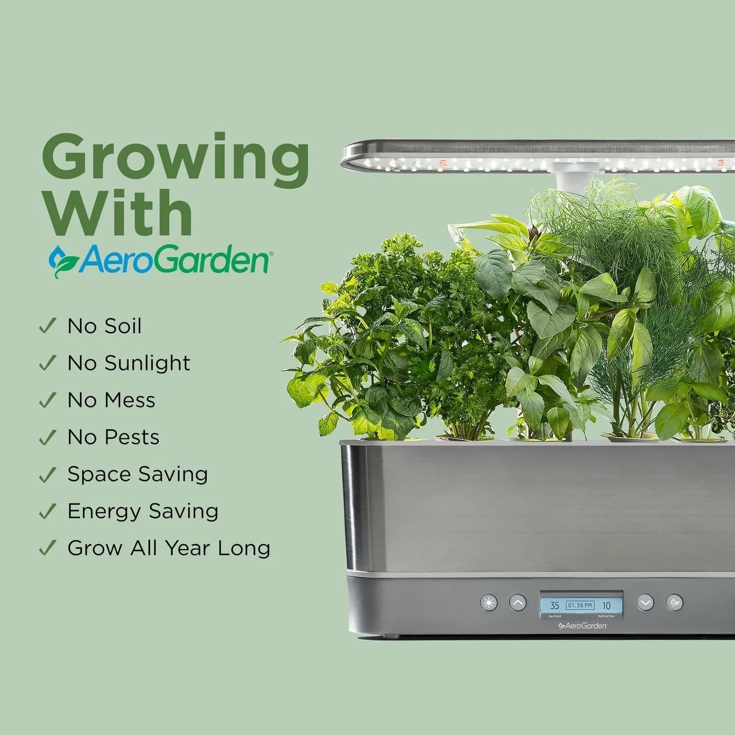 AeroGarden Harvest Elite Indoor Garden Hydroponic System with LED Grow Light and Seed Kit, Holds up to 6 Pods, Stainless Steel(Platinum)