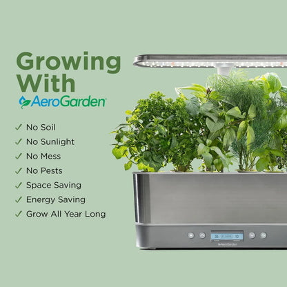 AeroGarden Harvest Elite Indoor Garden Hydroponic System with LED Grow Light and Seed Kit, Holds up to 6 Pods, Stainless Steel(Platinum)