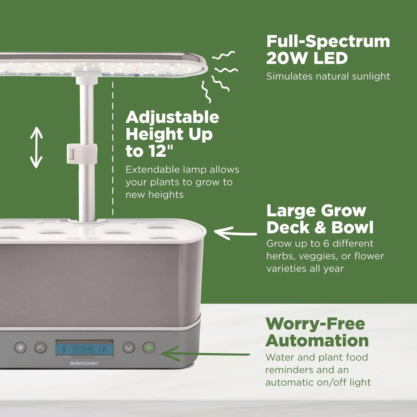 AeroGarden Harvest Elite Indoor Garden Hydroponic System with LED Grow Light and Seed Kit, Holds up to 6 Pods, Stainless Steel(Stainless Steel)