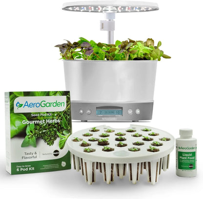 AeroGarden Harvest Elite 360 Indoor Garden Hydroponic System with LED Grow Light and Herb Kit, Holds up to 6 Pods, Platinum(White)