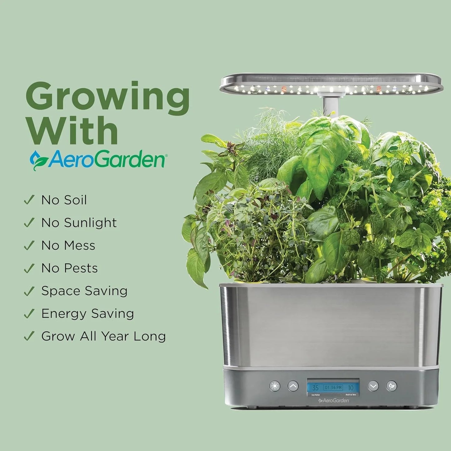 AeroGarden Harvest Elite Indoor Garden Hydroponic System with LED Grow Light and Seed Kit, Holds up to 6 Pods, White Stainless