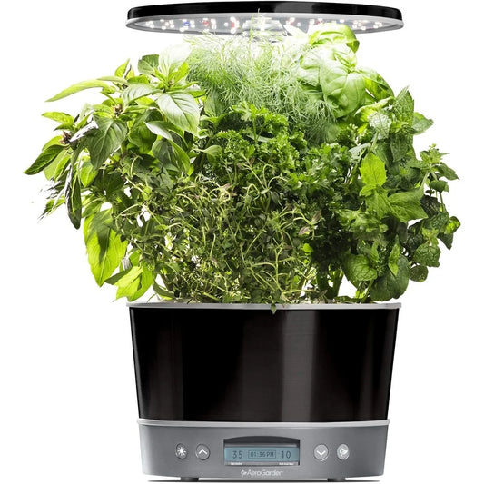 AeroGarden Harvest Elite 360 Indoor Garden Hydroponic System with LED Grow Light and Herb Kit, Holds up to 6 Pods, Platinum(Platinum)