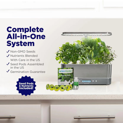 AeroGarden Harvest Elite Indoor Garden Hydroponic System with LED Grow Light and Seed Kit, Holds up to 6 Pods, Stainless Steel(Platinum)