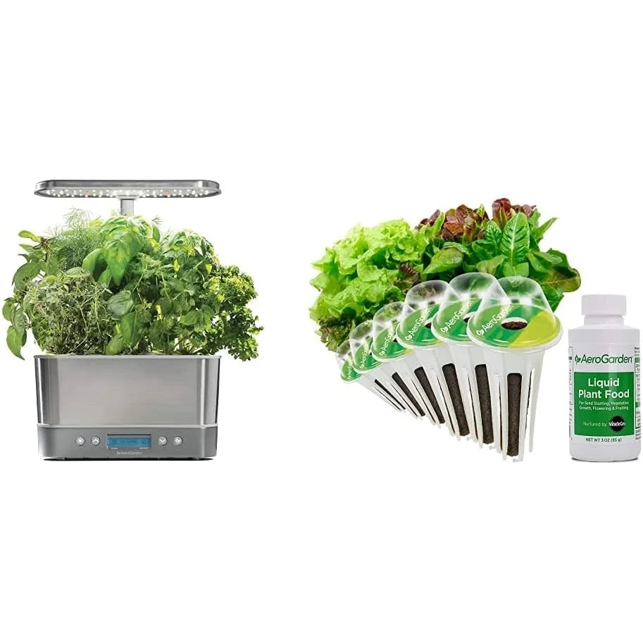 AeroGarden Harvest Elite LED Grow Light System Kit + Heirloom Salad Greens Mix Seed Pod Kit