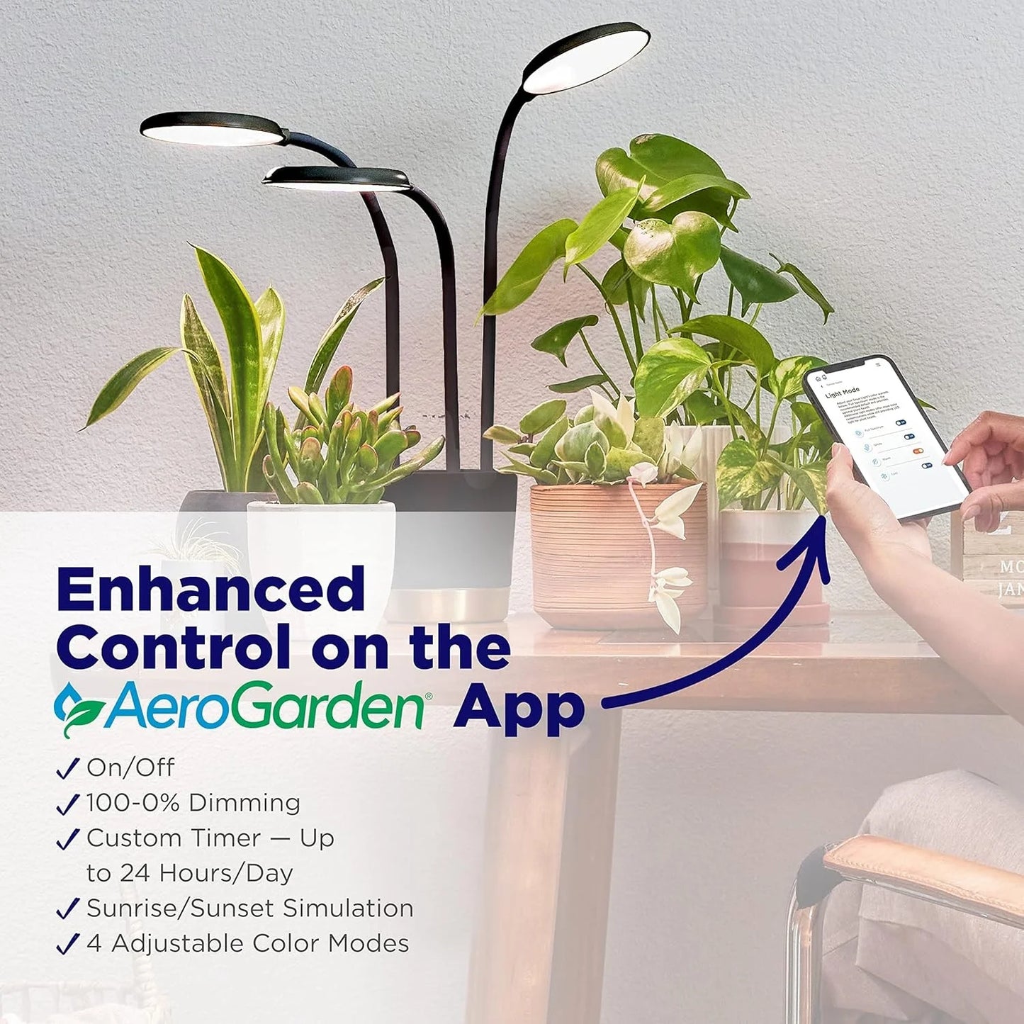 AeroGarden Trio Grow Light for Indoor Plants, Grow Live Plants Anywhere in The Home, Adjustable Light Modes, Black(Black)