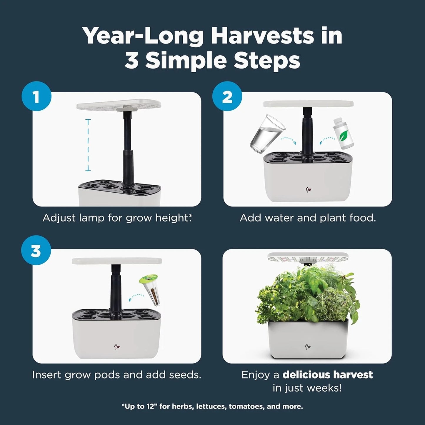 AeroGarden Harvest Indoor Garden Hydroponic System with LED Grow Light and Herb Kit, Holds up to 6 Pods, Black(Cream)