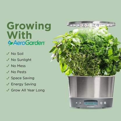 AeroGarden Harvest Elite 360 Indoor Garden Hydroponic System with LED Grow Light and Herb Kit, Holds up to 6 Pods, Platinum(White)