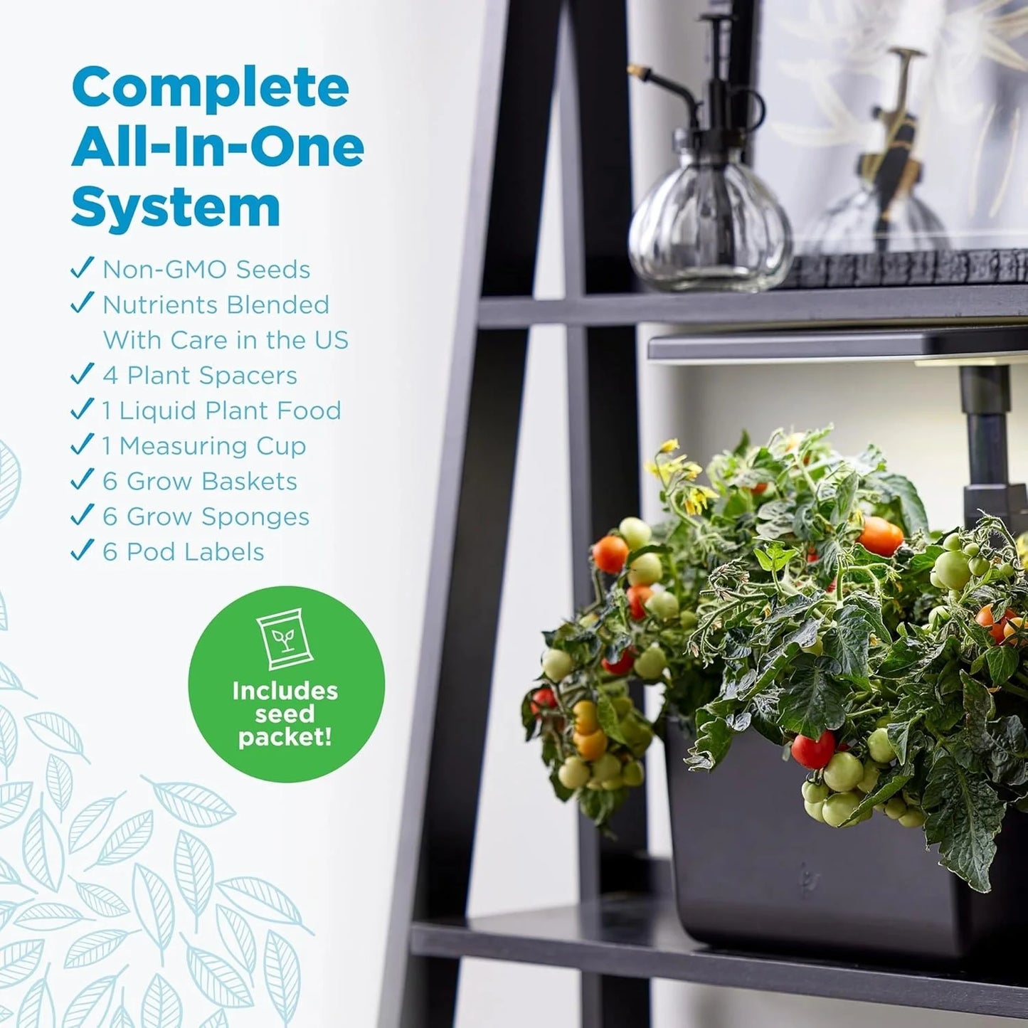 AeroGarden Harvest 2.0 Indoor Hydroponic Garden with Seed Starting System, Includes Grow Sponges and Liquid Plant Food, Start Seeds Indoors to Transplant to Containers or Outdoor Garden Beds(White)