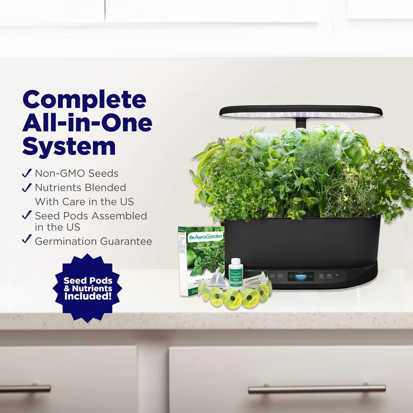 AeroGarden Bounty – Indoor Garden with LED Grow Light, WiFi and Alexa Compatible, Black